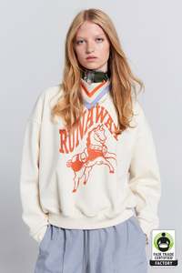 Runaway Carousel Organic Cotton Crewneck Sweatshirt - Ecru/Tangerine