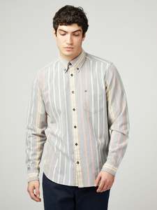 Ben Sherman: Asymmetric Stripe Oxford L/S Shirt - Indigo