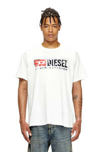 Mens T Shirts: Flocked Diesel Denim Division Logo - White