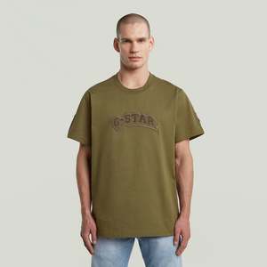 Mens T Shirts: Patches Loose Tee - Shadow Olive