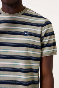 Mens T Shirts: Garcia Striped Tee - Green/Navy