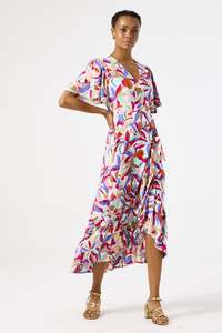 Bright Floral Abstract Wrap Dress - Dazzling Blue