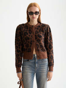 Scotch Soda: Fuzzy Jacquard Cardigan - Peace Leopard