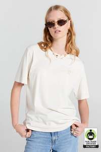 Embroidered Runaway Girl Classic Organic Cotton Tee - Ecru