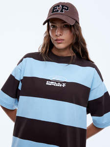Pelly Sport Stripe Tee - Cloud Blue/Cocoa Stripe