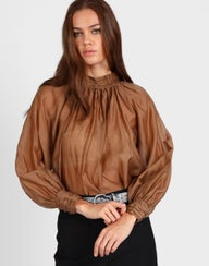 High Neck Detail Top - Cinnamon