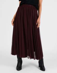 Storm: Mesh Godet Skirt - Raisin
