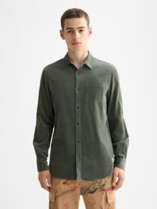 Shirts Long Sleeve: Corduroy Regular Fit Shirt - Thyme