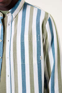 Shirts Long Sleeve: Striped LS Shirt - White/Blue/Green