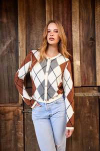 Diamond Cardi - Ivory Argyle