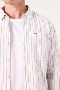 Garcia Mens: Stripe L/S Shirt - White w/Blue Stripe