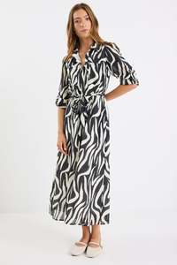 New: Cyprus L/S Shirt Midi Dress - Black Zebra