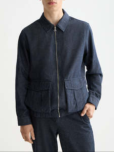 New Mens: Cotton Linen Zip-thru Twill Jacket -  Sky Captain