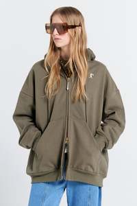 Karen Walker: Runaway Girl Cropped Oversized Hoodie - Hunter Green