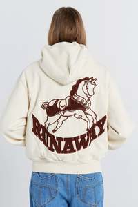 Rocking Horse Cropped Oversized Hoodie - Ecru/Mocha