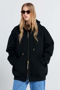 Runaway Girl Cropped Oversized Hoodie - Black