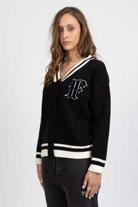 Womens Knitwear 1: College Cardi - Quad 2.0 - Black