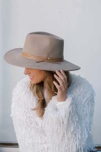 Hats Caps: Tessa Wool Panama Hat - Taupe