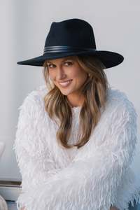 Hats Caps: Tessa Wool Panama Hat - Black