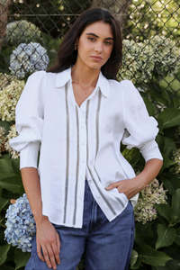 Zinnia Lace Trim Shirt - White