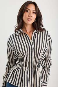 Flo Frankie: Composite Shirred Body Shirt - Black Stripe