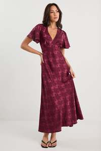 Tram Bias Flared Maxi Dress - Burgundy Jacquard