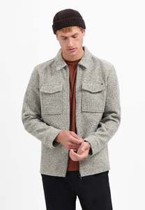 No Excess: Wool Look Zipper Overshirt - Grey Melange