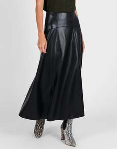 Storm: Vegan Leather Midi Skirt - Black