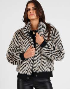 Storm: Jagger Faux Fur Bomber Jacket - Cream/Black