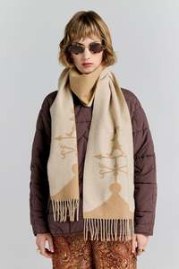 Accessories: Weather Shop Jacquard Scarf - Cream/Tan