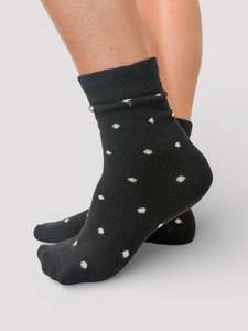 Dot Frill Sock - Black/Ivory Spots
