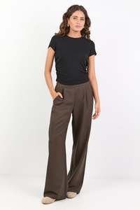 Instinctive Wide Leg Elastic Back Pants - Dark Chocolate