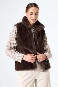 Faux Fur Vest - Night Brown