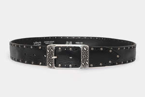 Accessories: Solid Hide Detailed Buckle Belt - Black