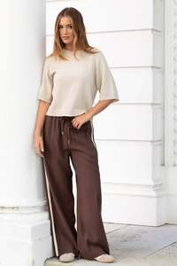 Pants 1: Townie Stripe Side Tape Wide Leg Pant - Chocolate