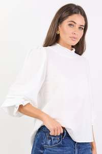 Embrace Self Stripe Shirred Neck LS Top - Ivory