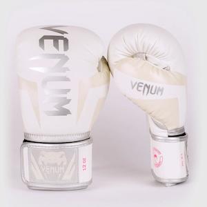 Boxing Gloves: Venum Elite Boxing Gloves | White/Silver-Pink