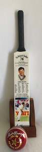 Memorabilia: 17" Sir Richard Hadlee signed mini bat in wooden bat base