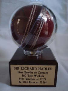 Memorabilia: Mounted 'Trophy' signed cricket ball by Sir Richard