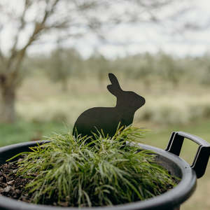 Rusty Deer Corten Steel Garden Art: Warren Peace the Sitting Rabbit