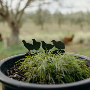 Rusty Deer Corten Steel Garden Art: Pebbles in a Panic (Quail Babies)