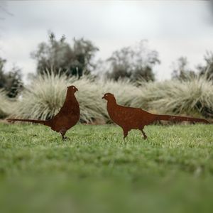 Rusty Deer Corten Steel Garden Art: Pheasants