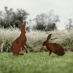 Rusty Deer Corten Steel Garden Art: Hares