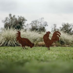 Rusty Deer Corten Steel Garden Art: Roosters