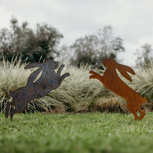 Rusty Deer Corten Steel Garden Art: Boxing hares