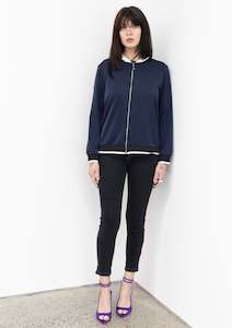 Clothing: Sateen Navy Jacket.