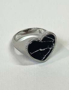 Rings: Valencia Heart Ring In Silver Black Onyx