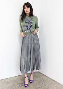 Across The Universe Collection: Silver Metallic Shot Pleated Circle Skirt