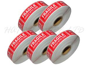 Labels: FRAGILE HANDLE WITH CARE STICKERS - 5 ROLLS OF 500
