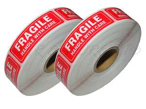 Labels: FRAGILE HANDLE WITH CARE STICKERS - 2 ROLLS OF 500
